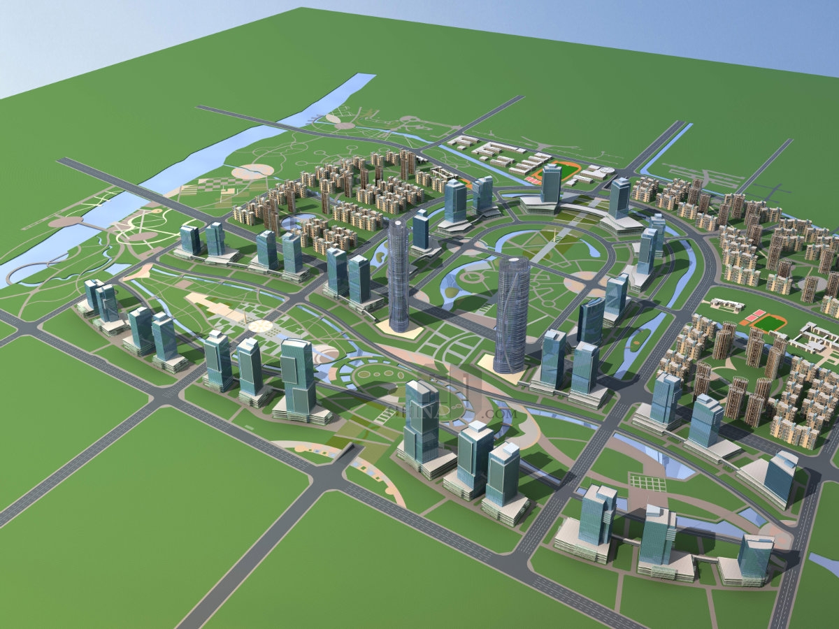 上海松江新城规划 商业写字楼群和住宅区