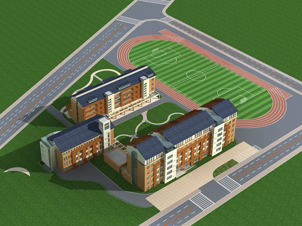 现代中式学校教学楼