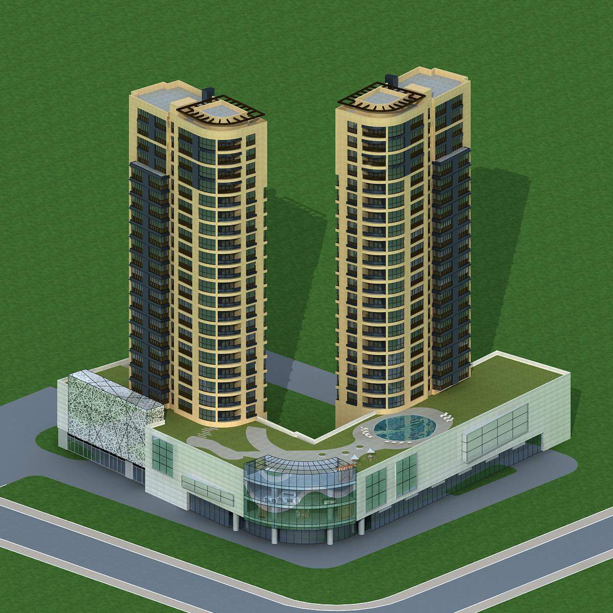 现代高层住宅楼及商业
