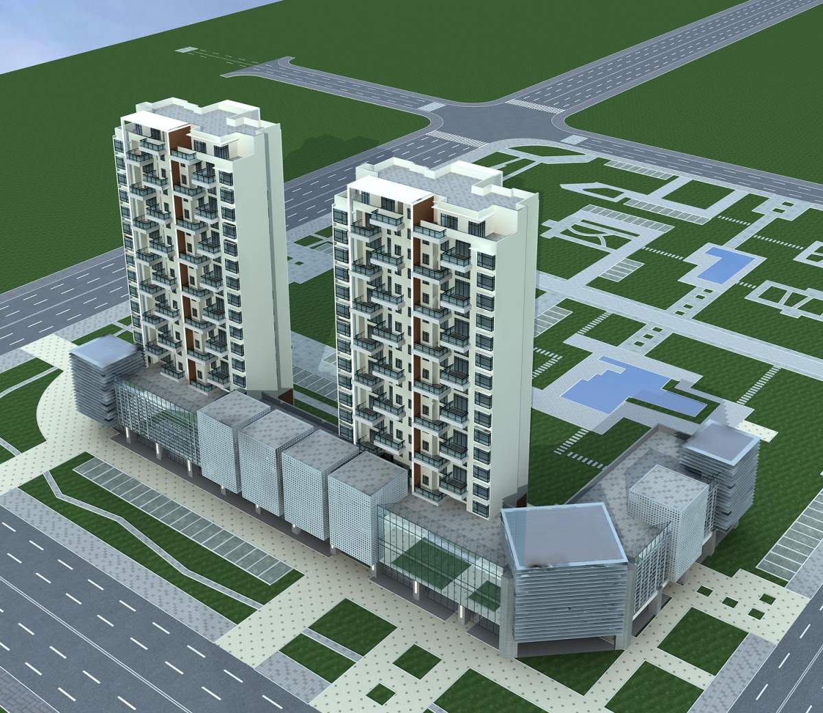 现代高层住宅楼及商业裙房