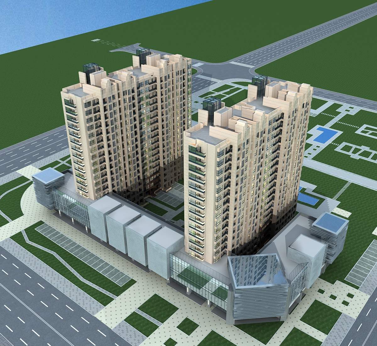 现代高层住宅楼及商业裙房