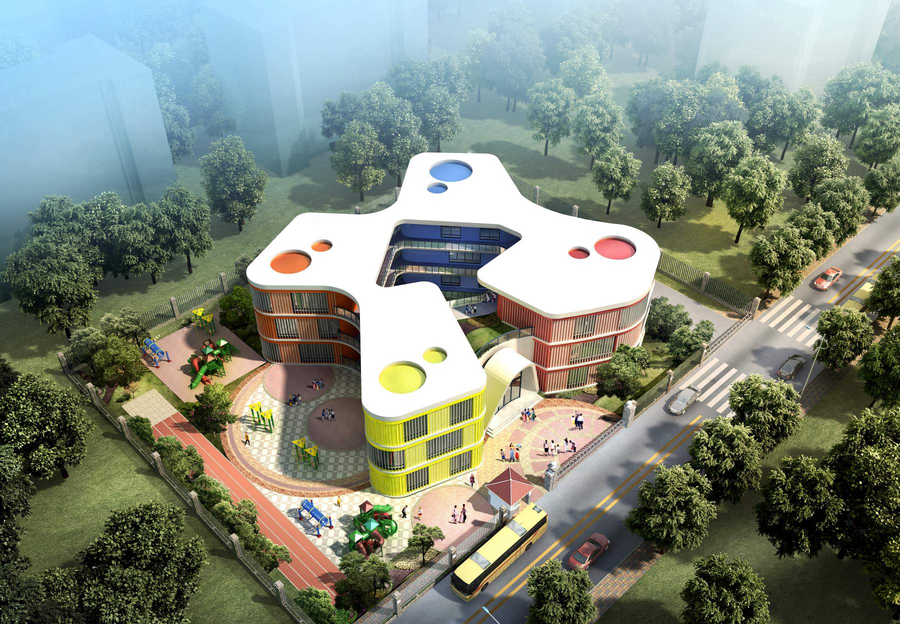简单几何勾勒而成的六边形“蜂巢”：杭州浦乐幼儿园杨家墩分园 / goa大象设计 | 建筑学院