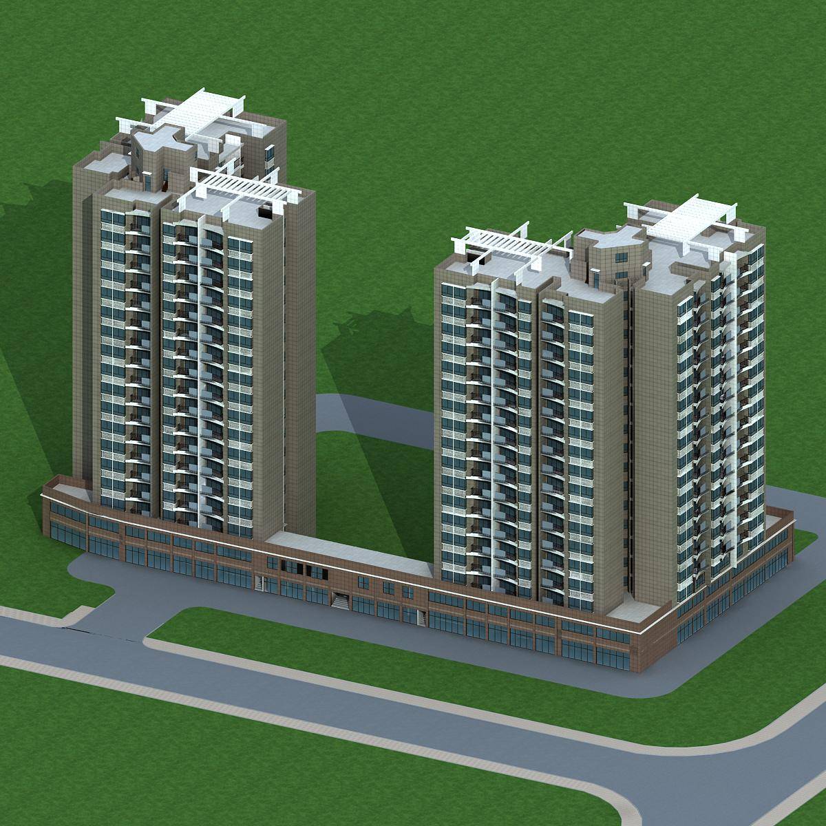 现代高层住宅楼及商业裙房