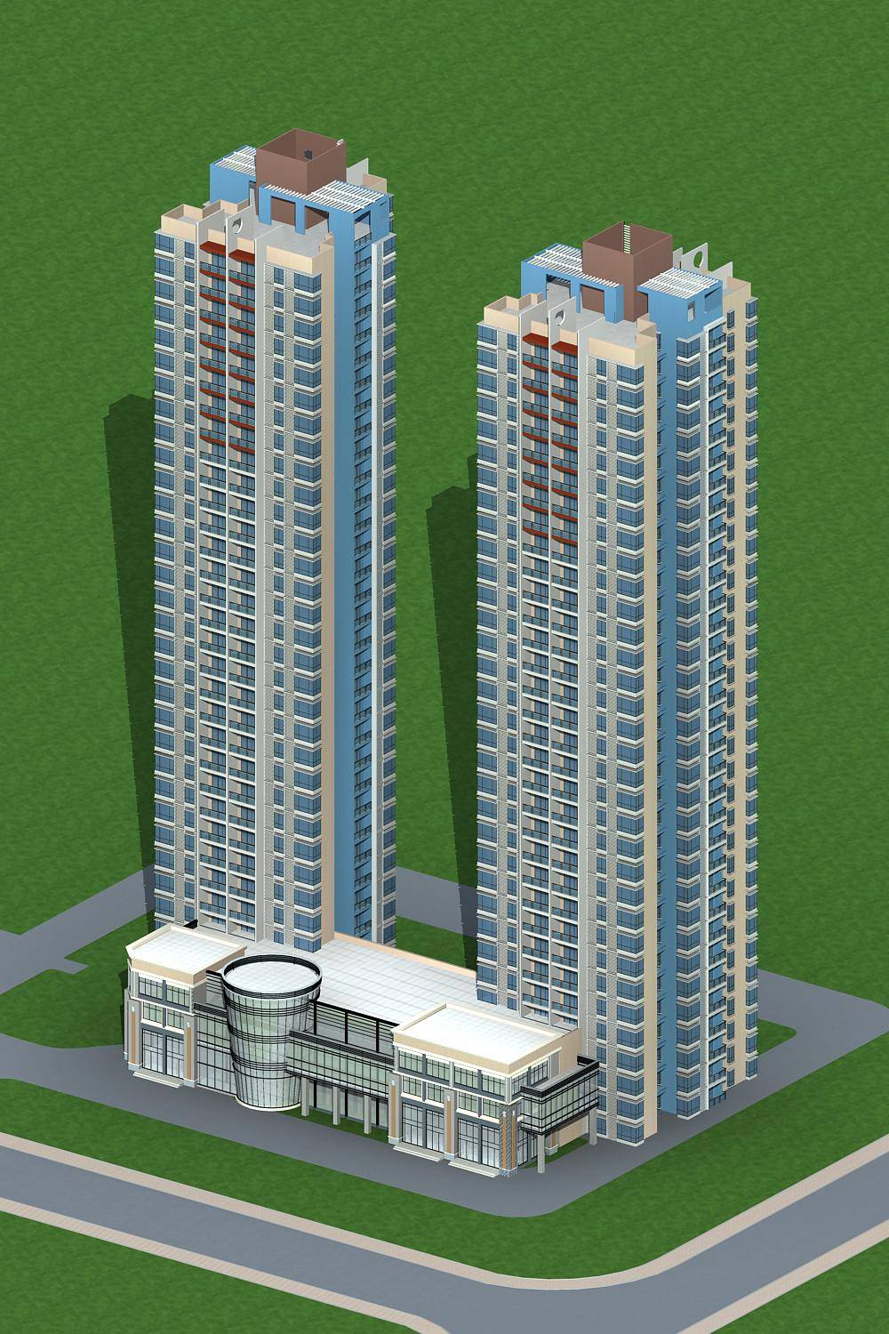 现代高层住宅楼及商业