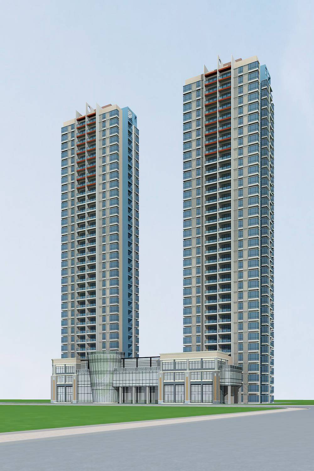 现代高层住宅楼及商业