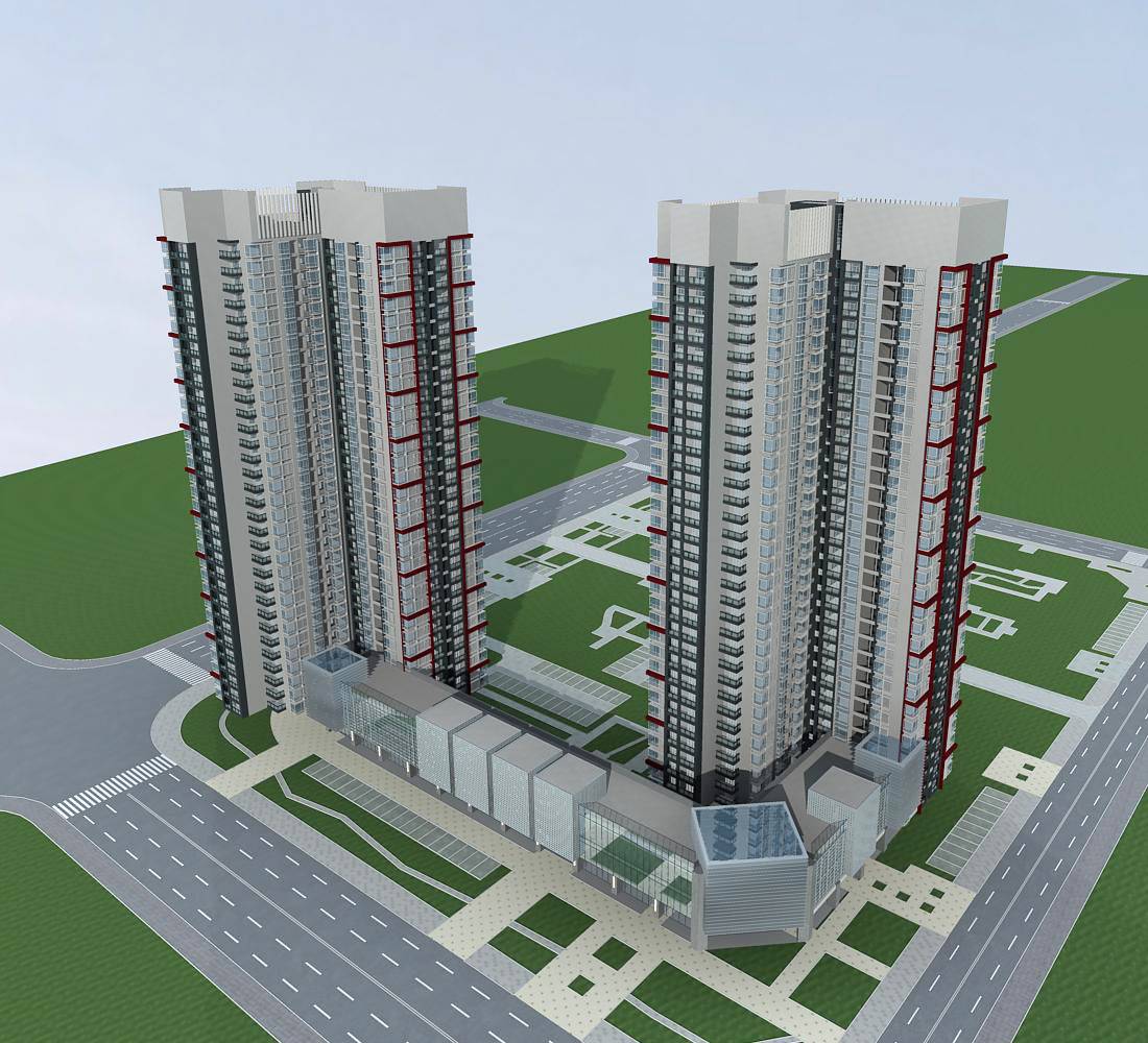 现代高层住宅楼及商业