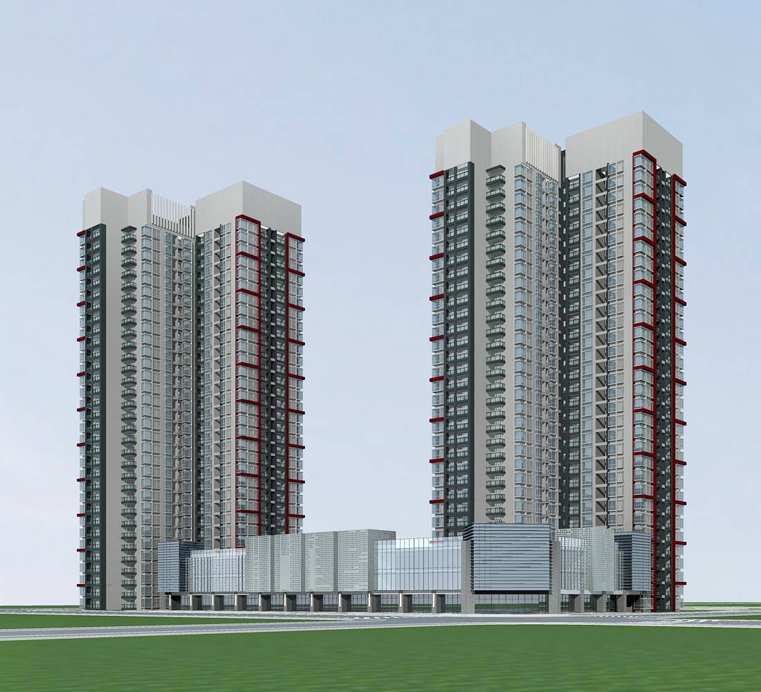 现代高层住宅楼及商业