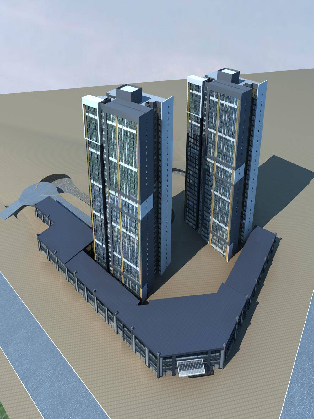现代高层住宅楼及商业