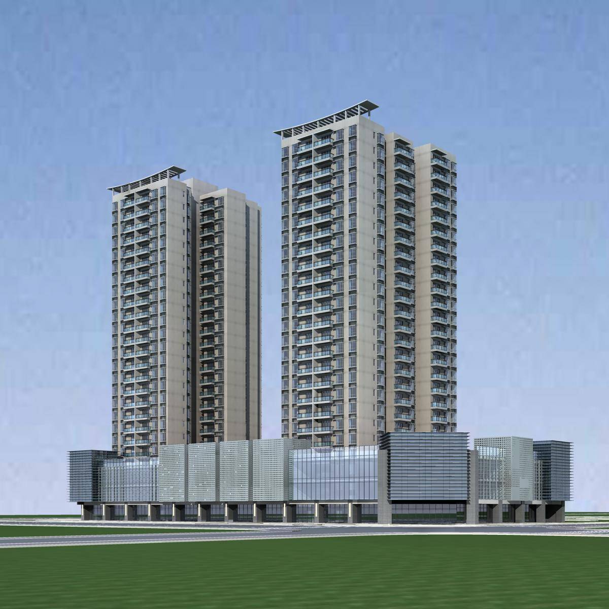 现代高层住宅楼及商业