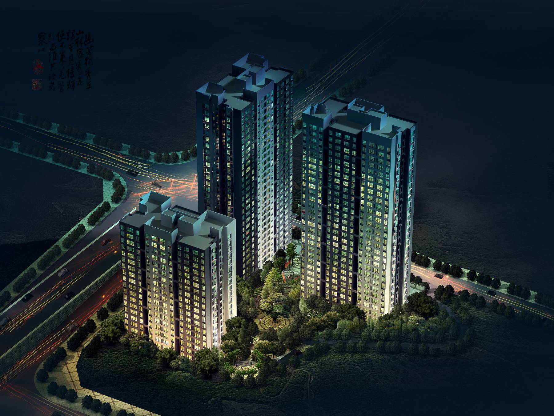 现代高层住宅楼及商业