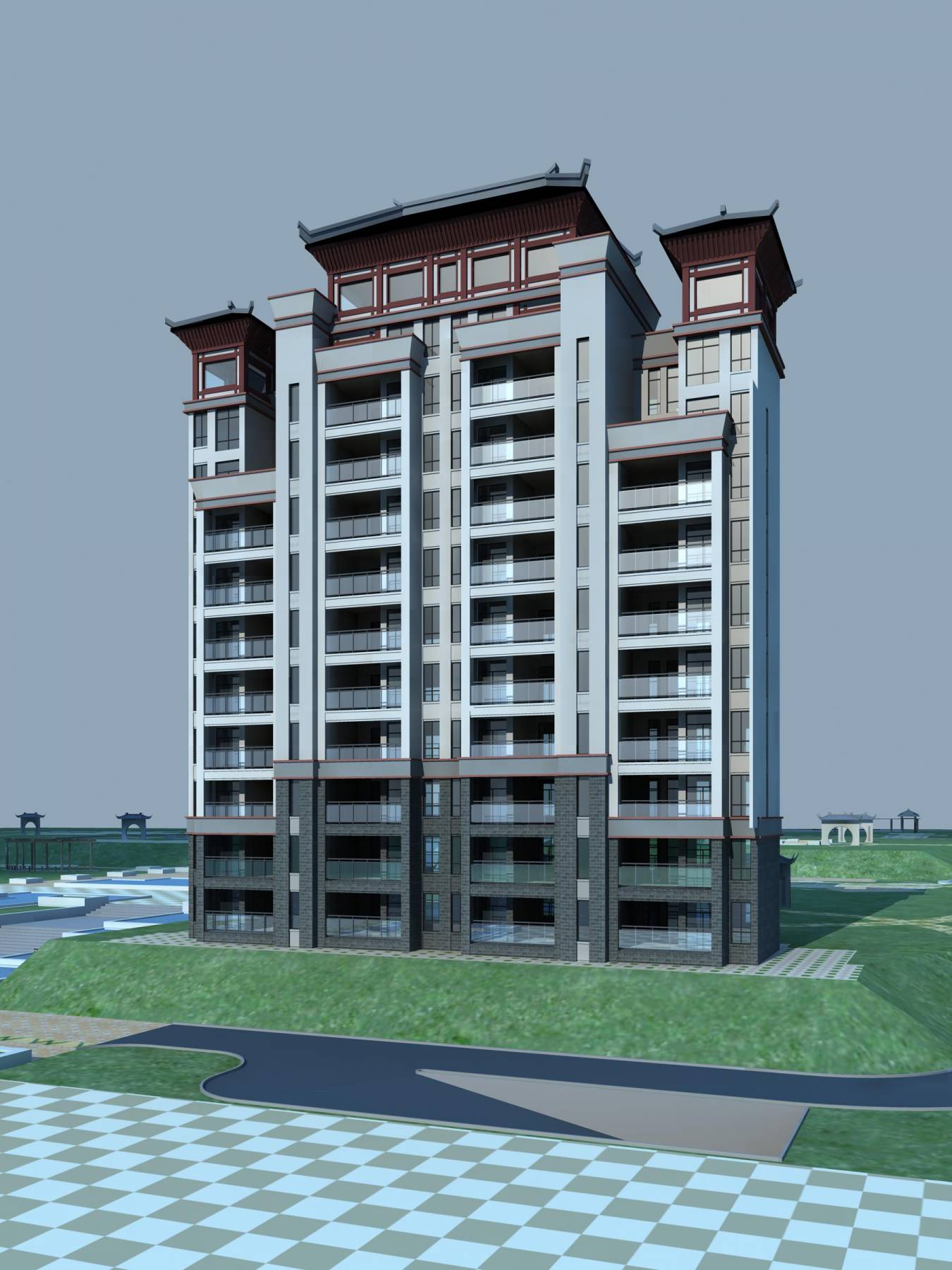 中式高层住宅楼3dmax模型下载