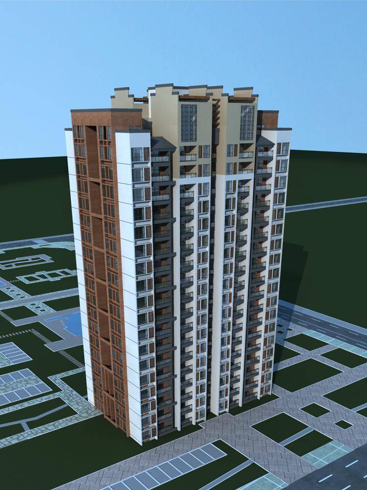 现代中式高层住宅楼
