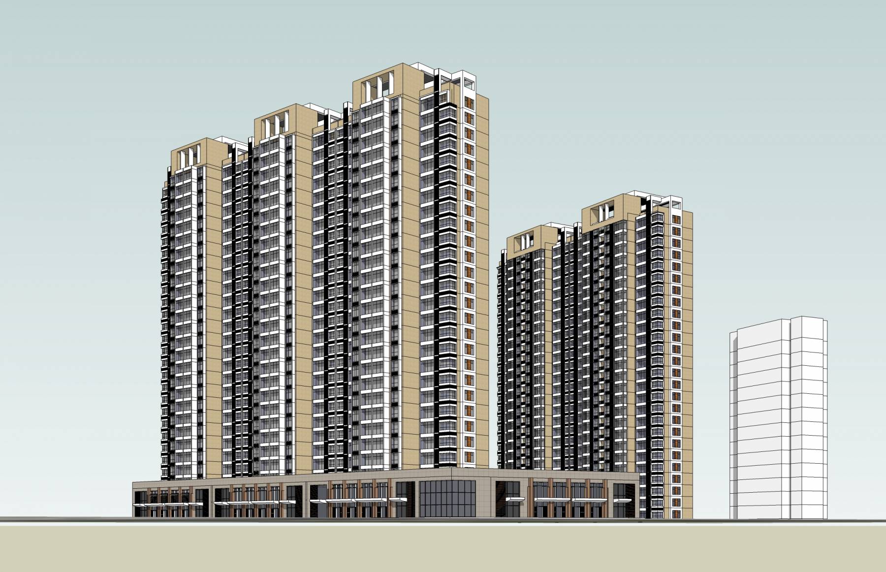 现代高层商业住宅楼su模型下载