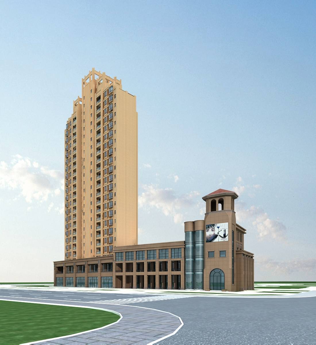 简欧风格高层商业住宅楼
