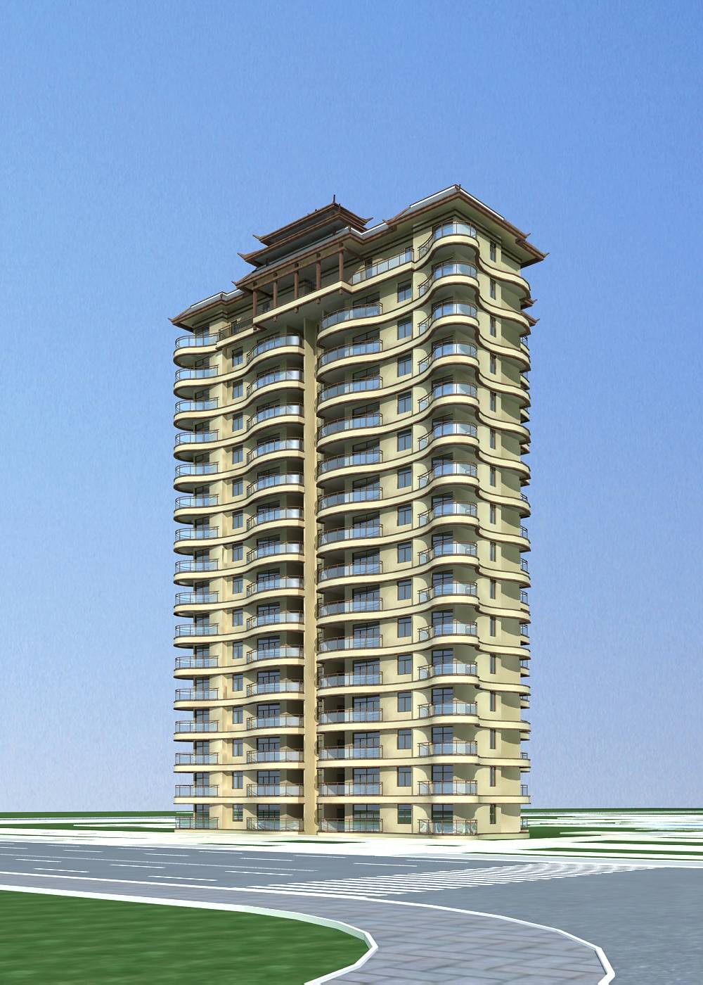 现代中式高层住宅楼