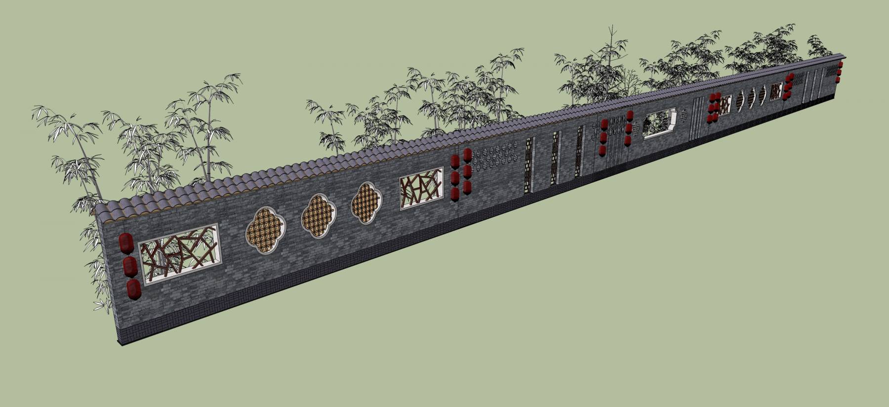 简约中式风格围墙护栏飞檐设计效果图_设计456装修效果图
