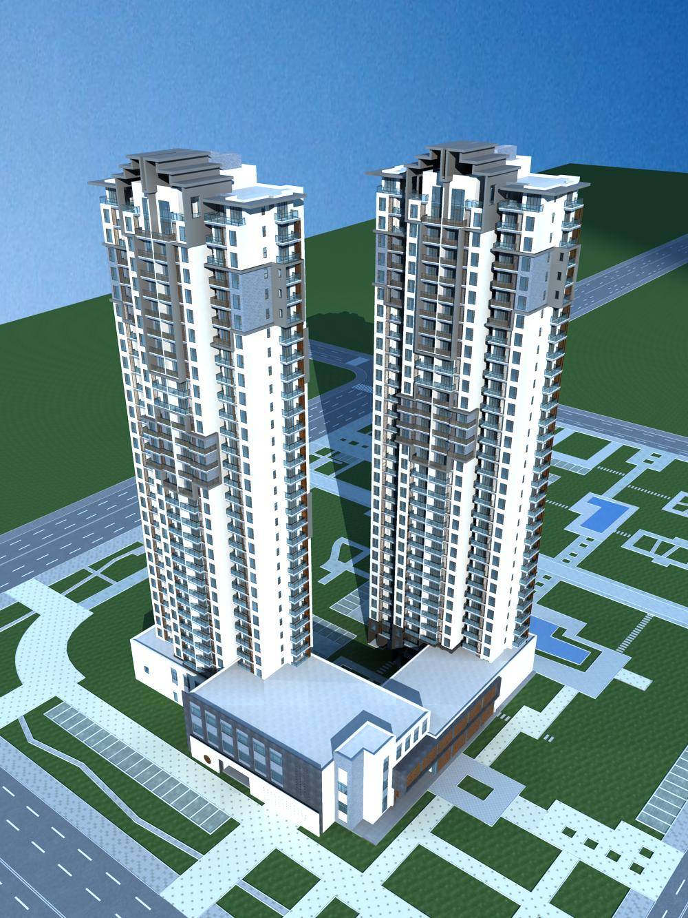 新中式高层商业住宅楼
