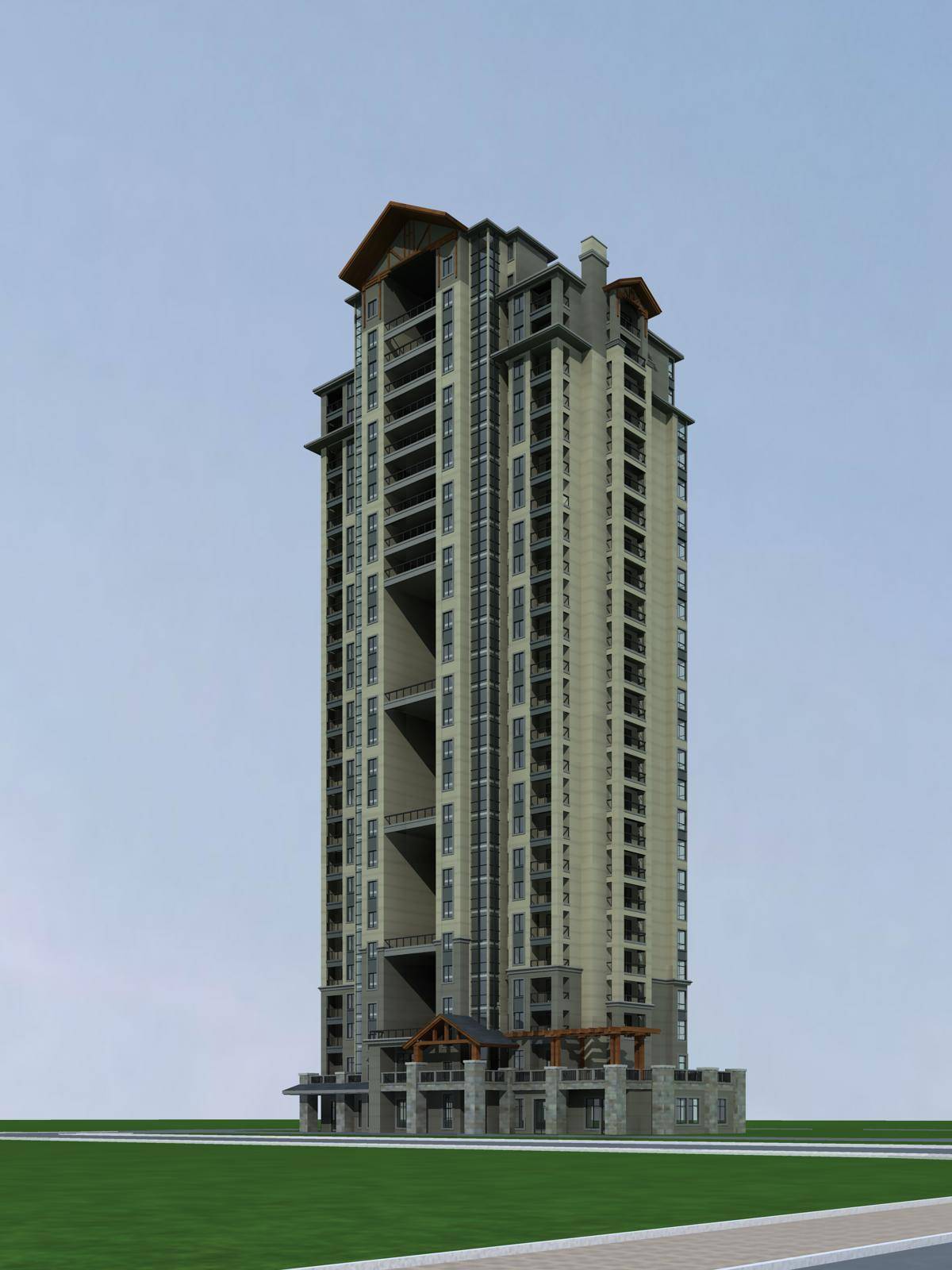 新中式高层商业住宅楼