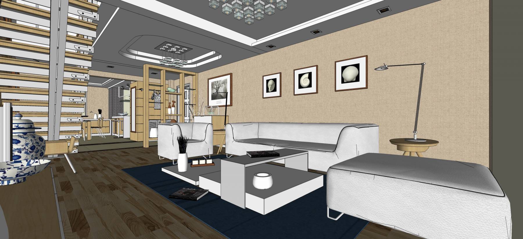新中式客厅 -sketchup模型_sketchup模型库_建E室内设计网!