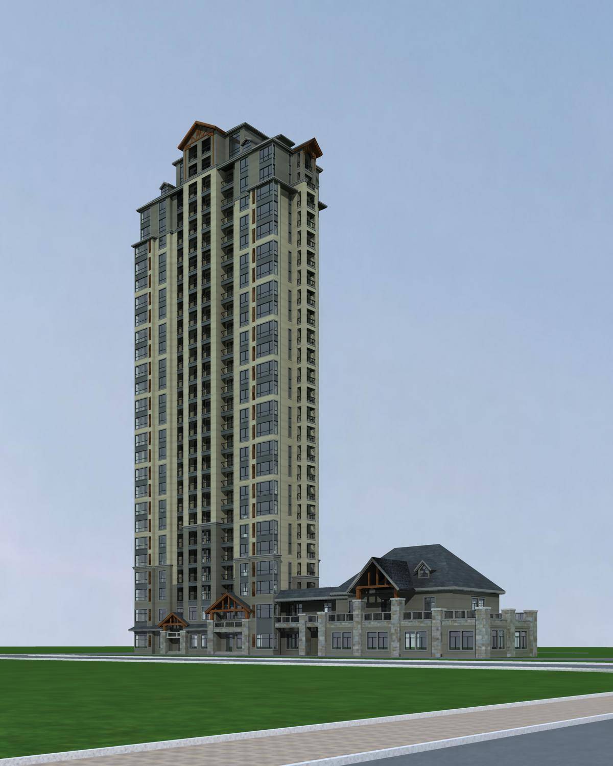 新中式高层商业住宅楼