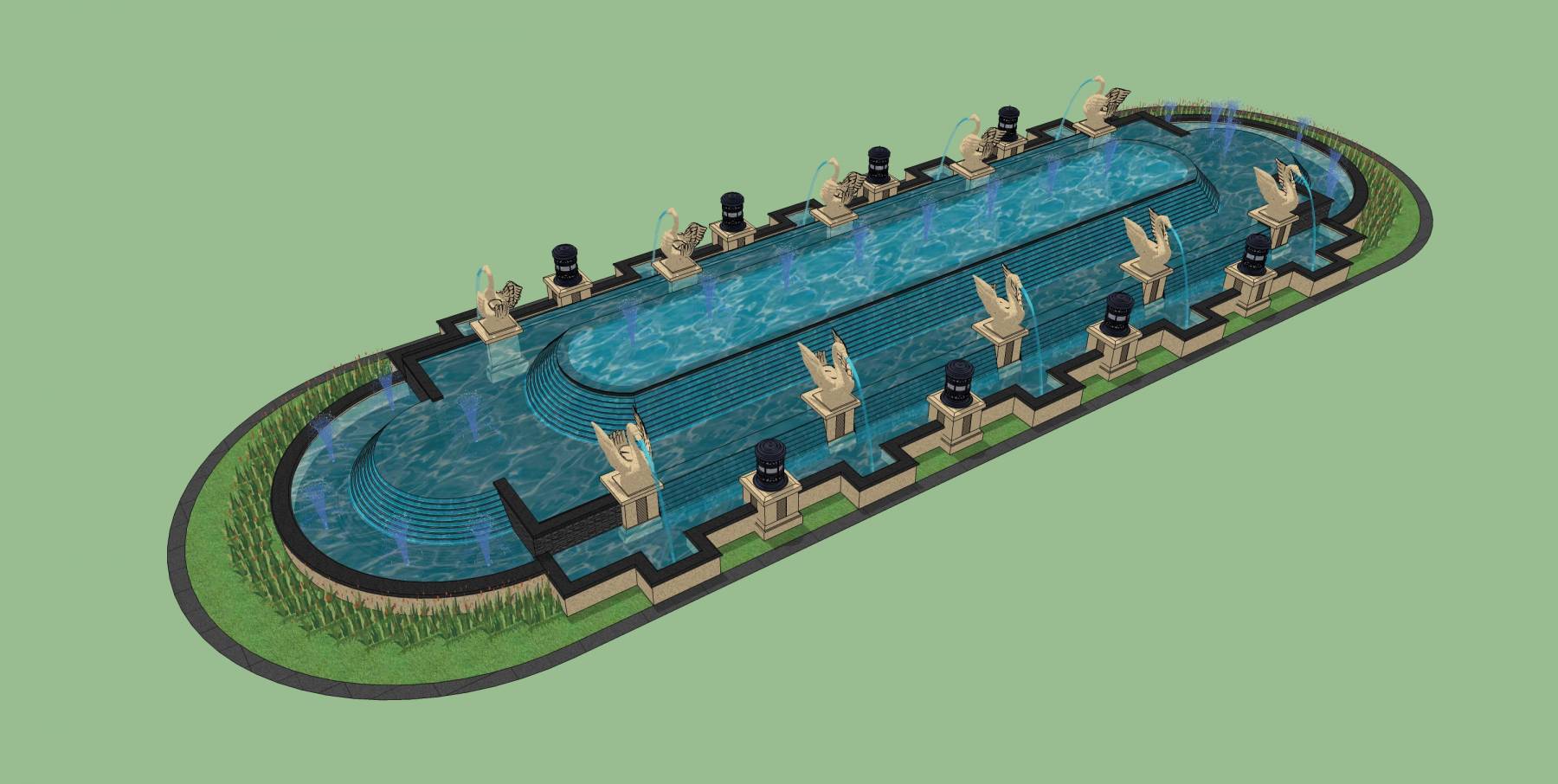 景观水池中轴模型