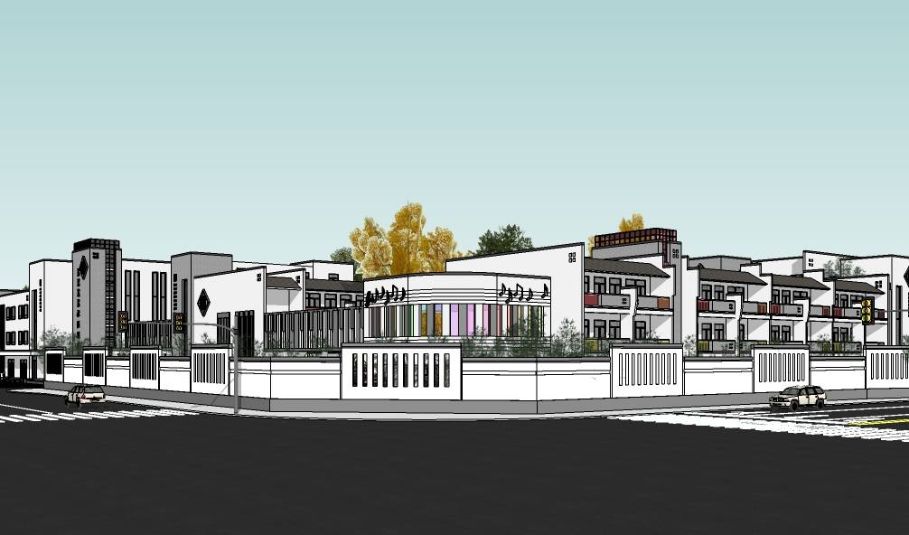 中式徽派黑白灰幼儿园学校类建筑设计方案SketchUp建筑模型