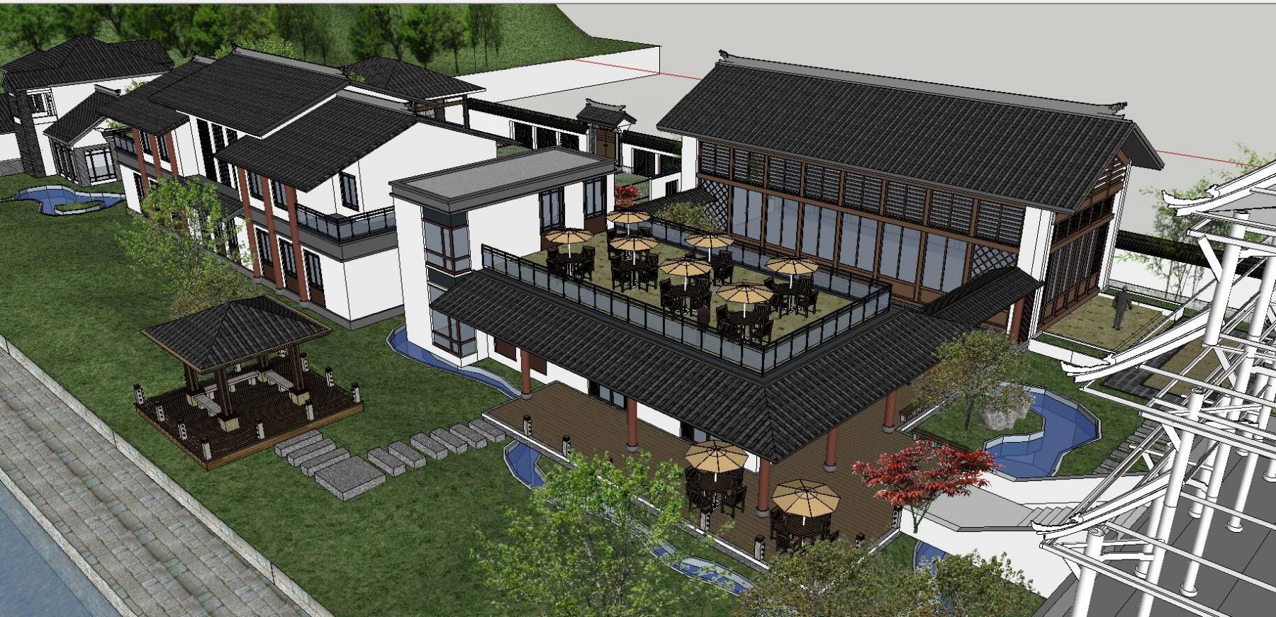 中式风格养生园SketchUp模型