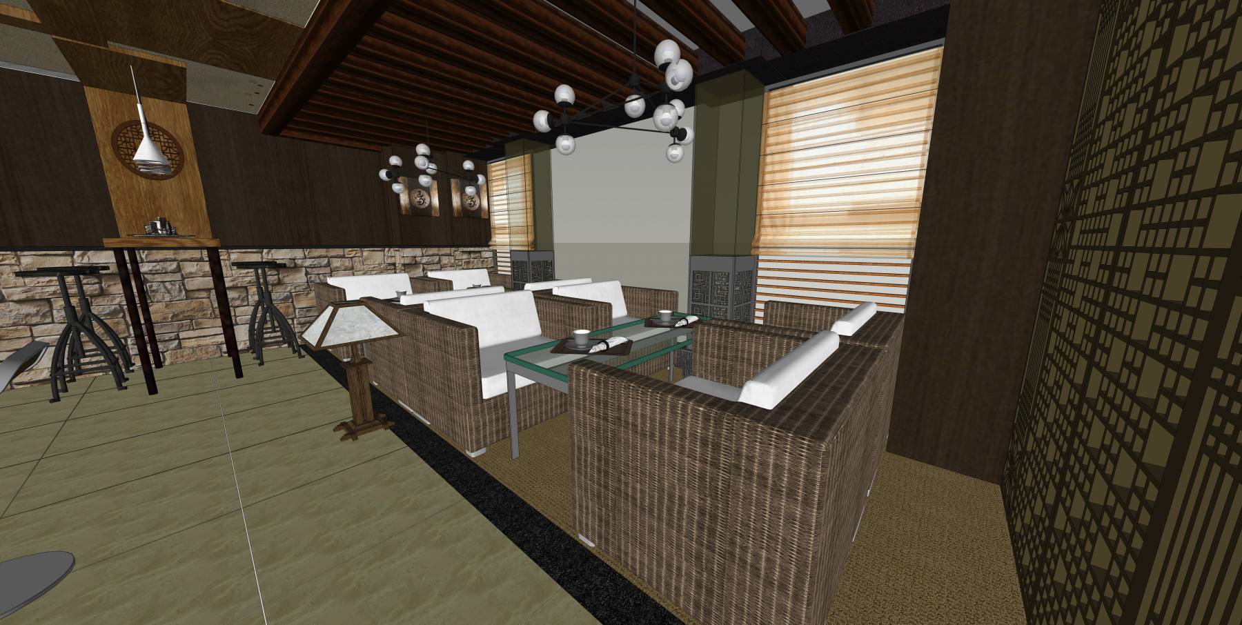 SU草图大师餐厅茶楼模型设计欧式咖啡馆欧式休闲茶馆sketchup模型