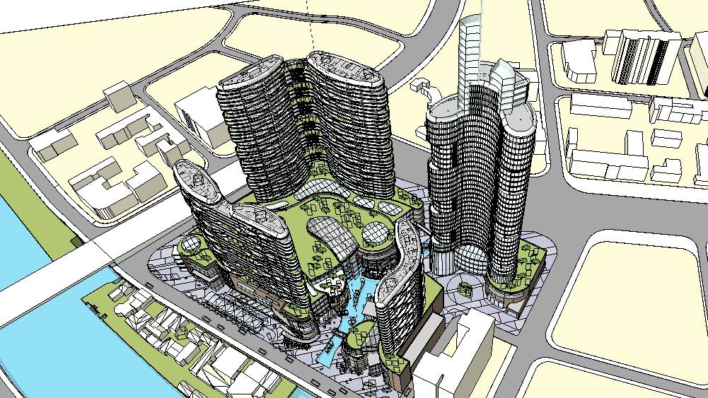 超精细现代办公商业区大型综合体建筑模型