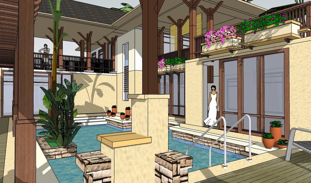 东南亚风格二层独栋别墅建筑模型