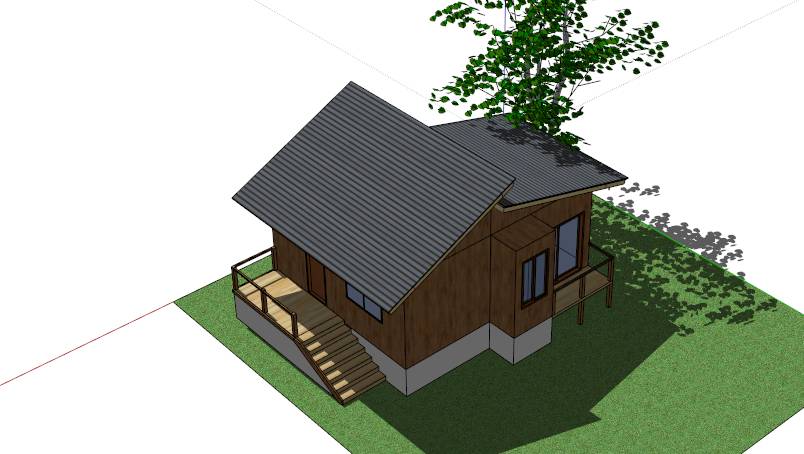 双坡屋顶单层木质小别墅SketchUp模型