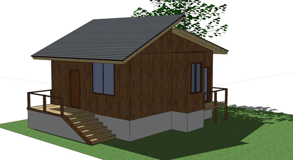 双坡屋顶单层木质小别墅SketchUp模型