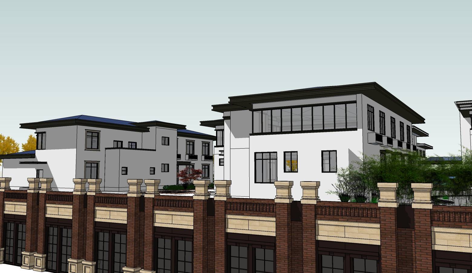 新中式坡屋顶会所建筑sketchup模型