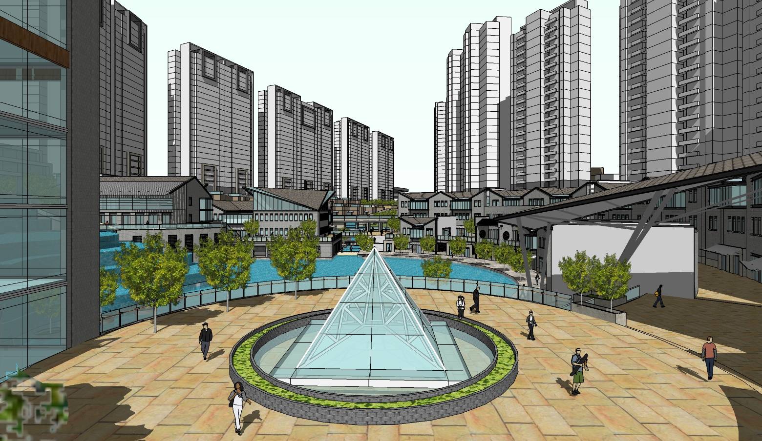 现代中式风格商业街建筑sketchup模型