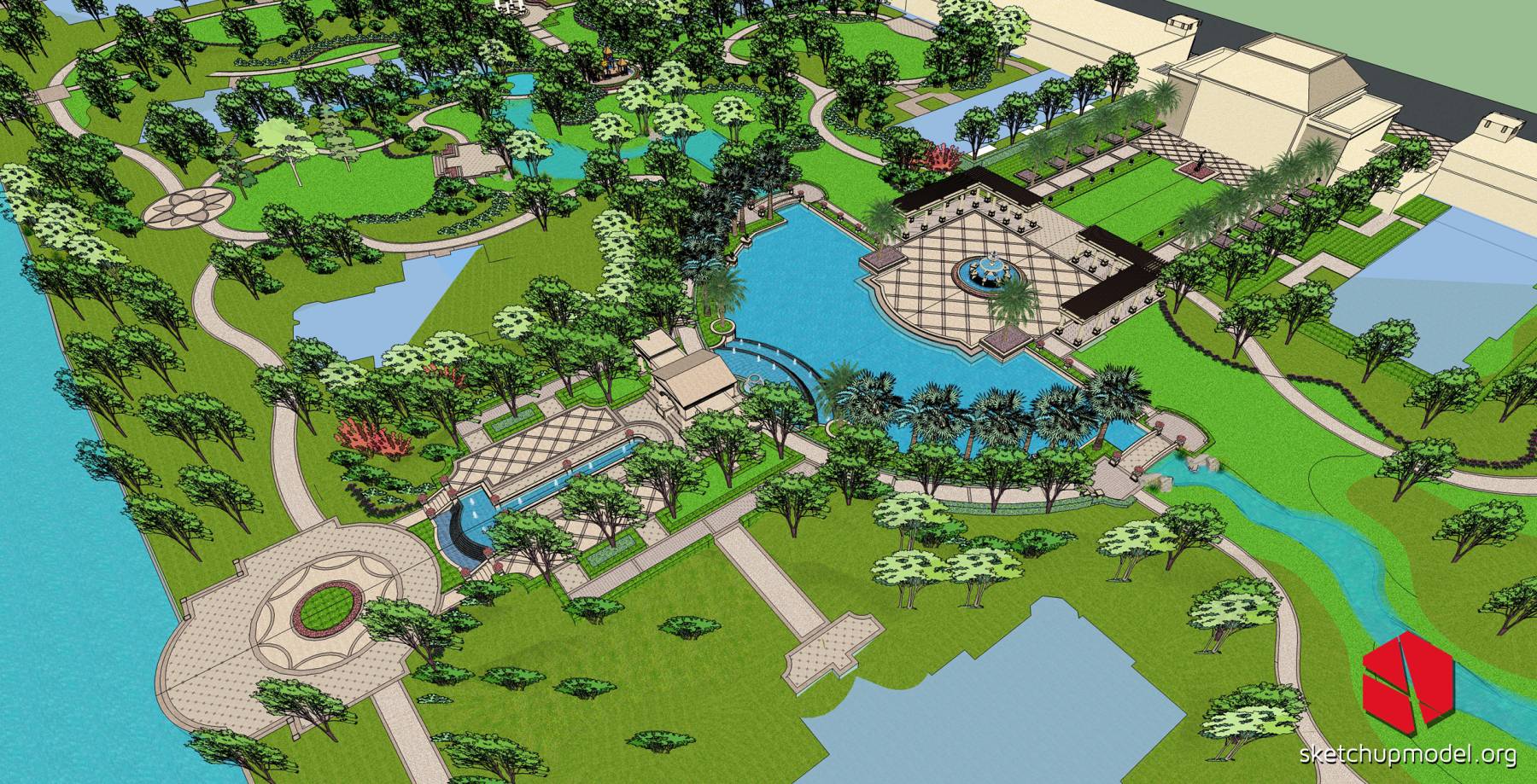 现代公园景观模型SU模型下载[ID:114115296]_建E室内设计网