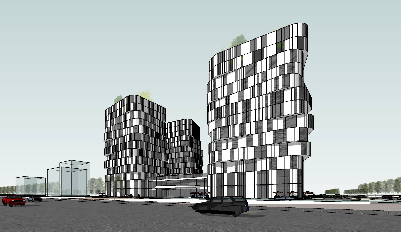 现代风格大型商业办公建筑单体sketchup模型