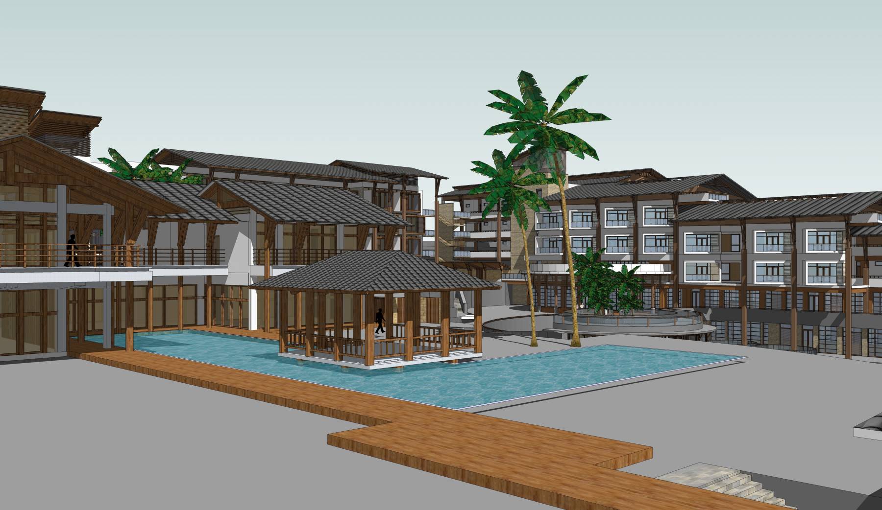 多层度假坡地中式会所度假酒店建筑sketchup模型