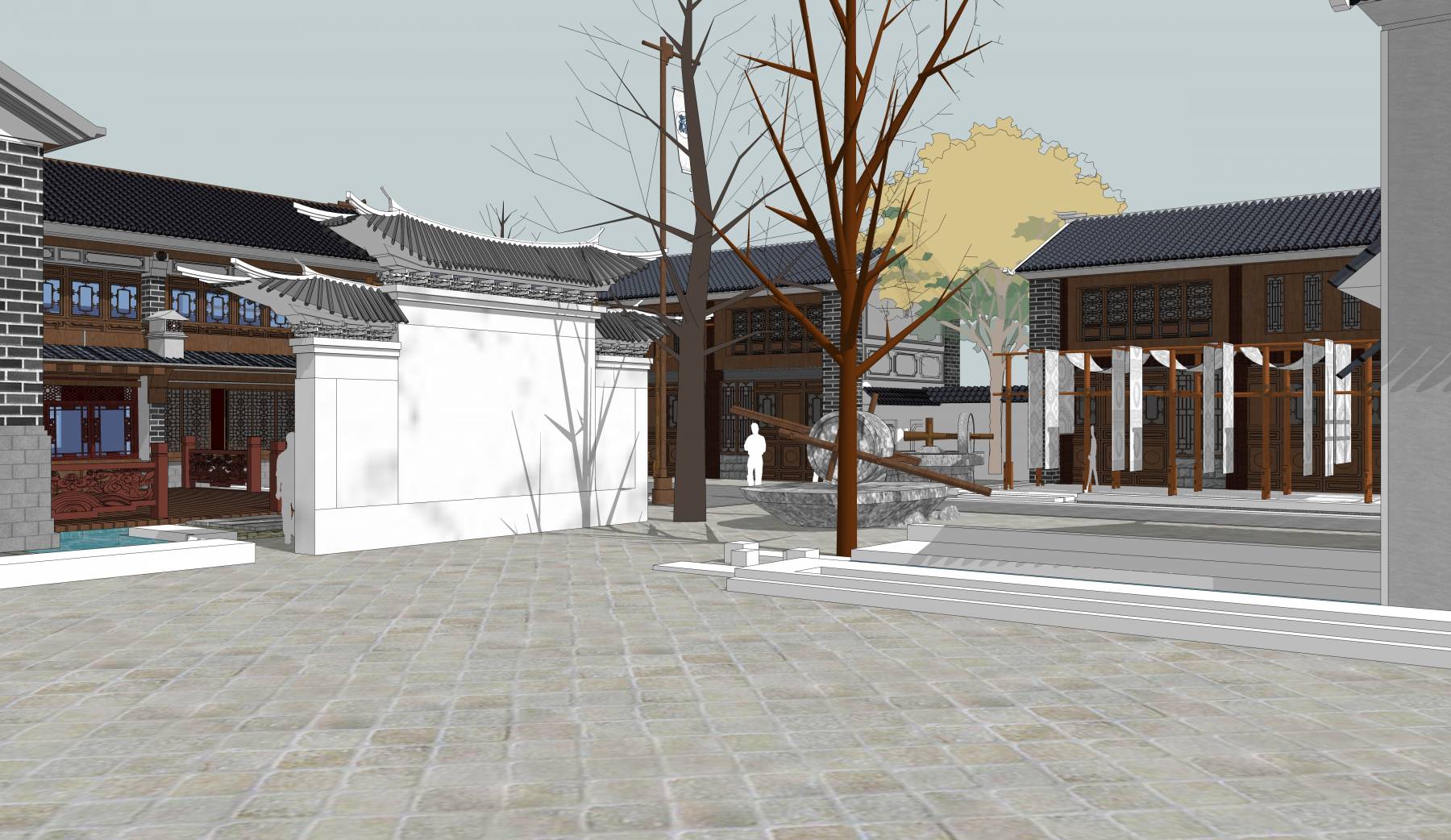 中式风格商业街染衣巷建筑sketchup模型