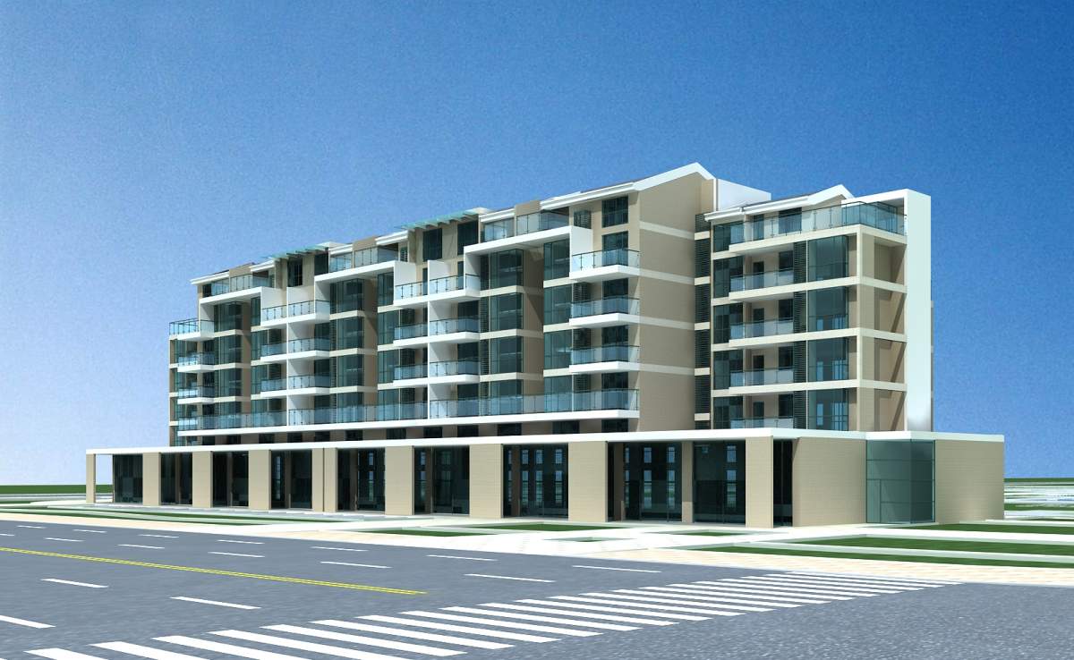 现代多层住宅楼及商业裙房3dmax模型下载