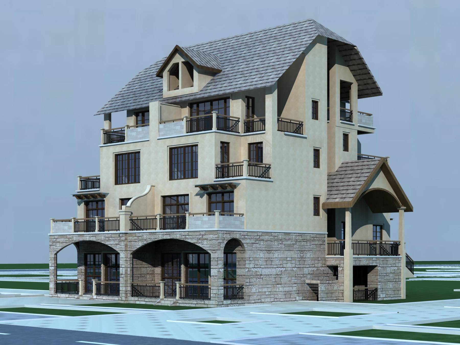 欧式别墅3dmax 模型下载-光辉城市